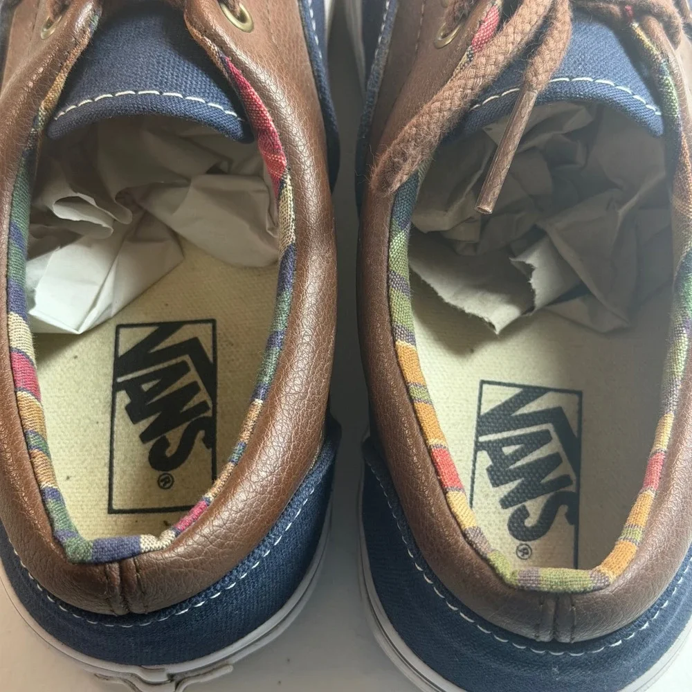 Vans Era 59 Navy Blue Brown Plaid Mens 8 Low Top Skate Shoes TB4R